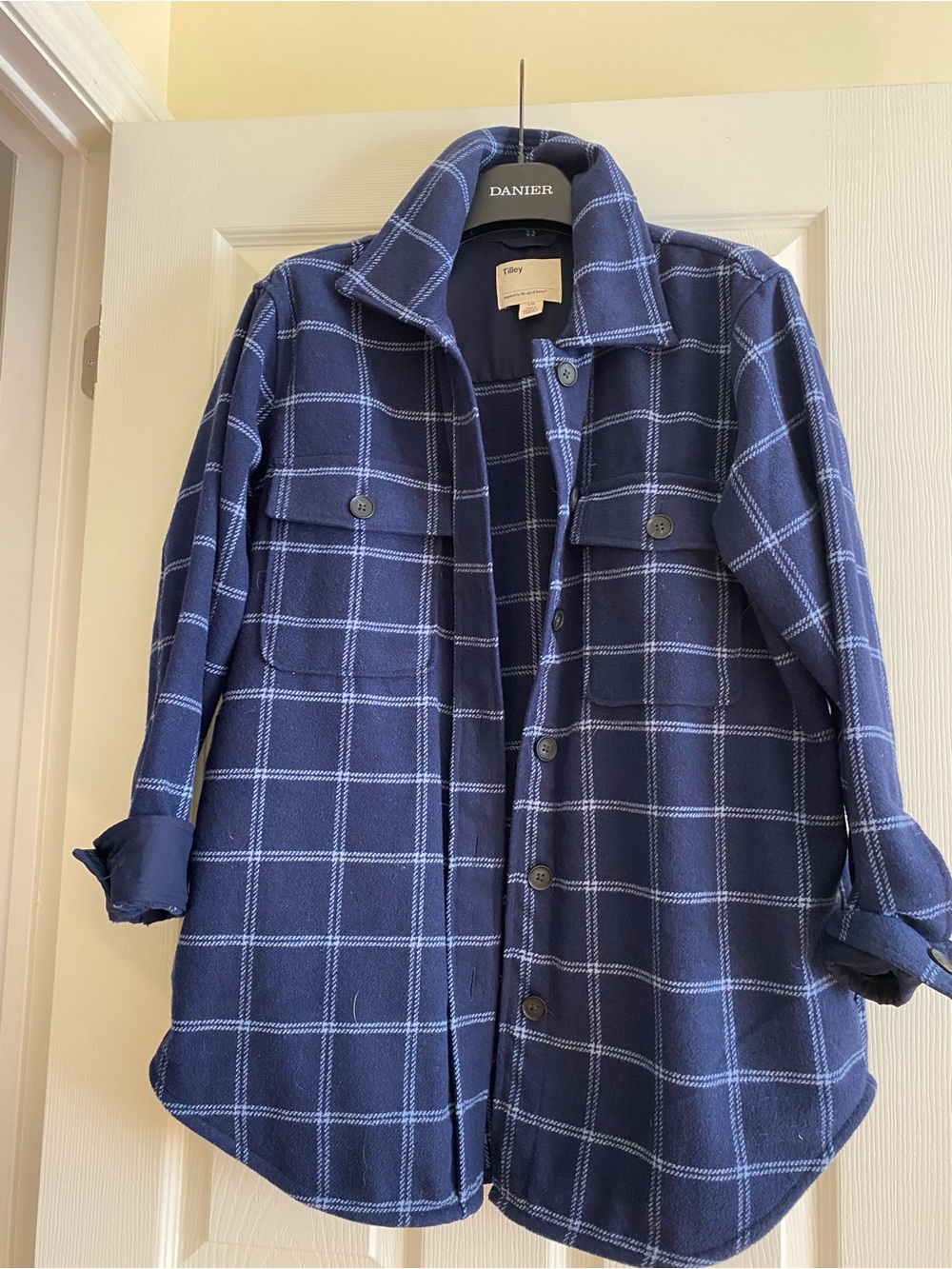 Danier Navy Windowpane Plaid Utility Shacket